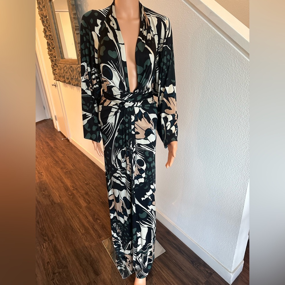 ISSA London silk jersey Black and White Patterned Wrap Dress